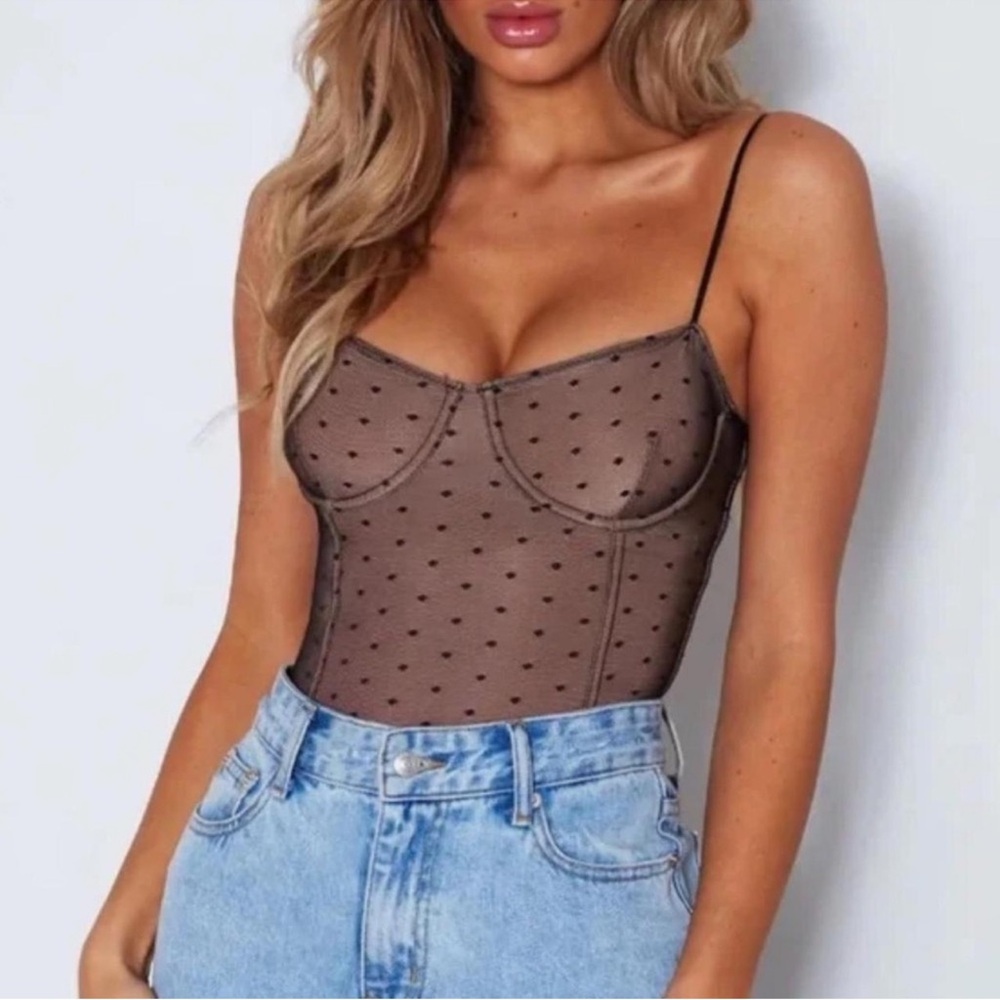 White Fox Brown Sheer Polka Dot Women's Top